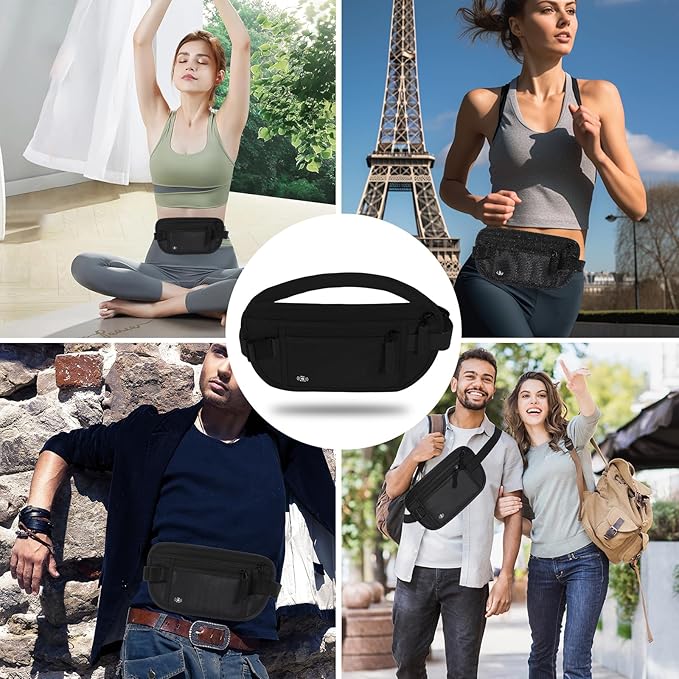 Money Belt for Travel, RFID Blocking, Hidden Money Belt, Passport Holder for Travel (Black) - Image 6