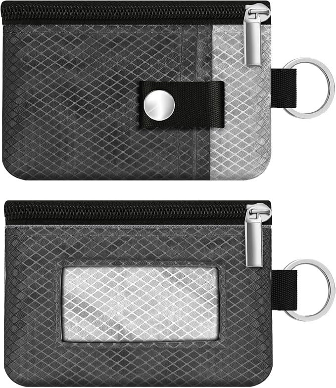 Minimalist RFID Blocking Small Wallet with ID Window,WaterResistant Zip Id Case Wallet with Lanyard Keychain for Cards,Cash,Travel,Women,Men (DardGray/LightGray) by CCUMI
