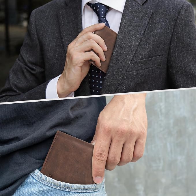 Chelmon Slim Wallet for Men ID Window with RFID Blocking Front Pocket Minimalist Bifold Bussiness Card Holder Gift for Men, CH Coffee - Image 6
