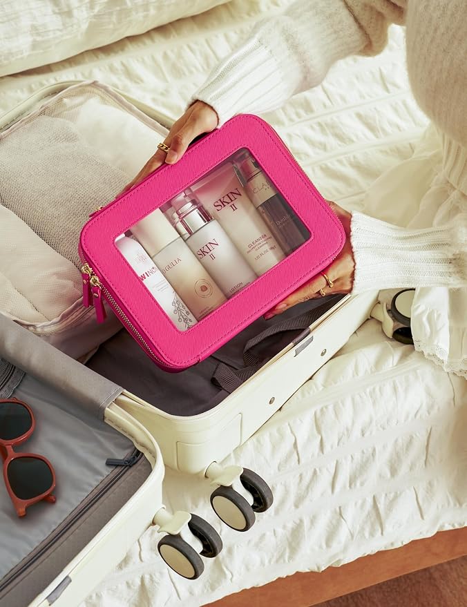 Clear Makeup Bag Travel Cosmetic Case Transparent Toiletry Bag with Zipper, Portable Make Up Organizer Traveling Compact Car Bag for Essentials, Hotpink, Medium and Large - Image 6
