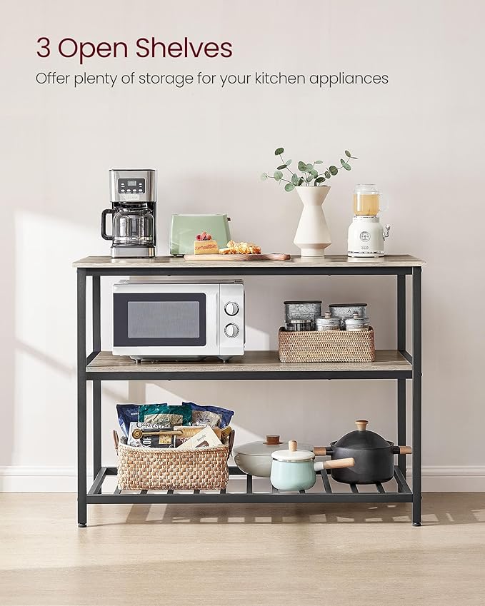 VASAGLE Kitchen Island with 3 Shelves, 47.2 Inches Width Kitchen Shelf with Large Worktop, Stable Steel Structure, Industrial, Easy to Assemble, Greige and Black UKKI001B02 - Image 4