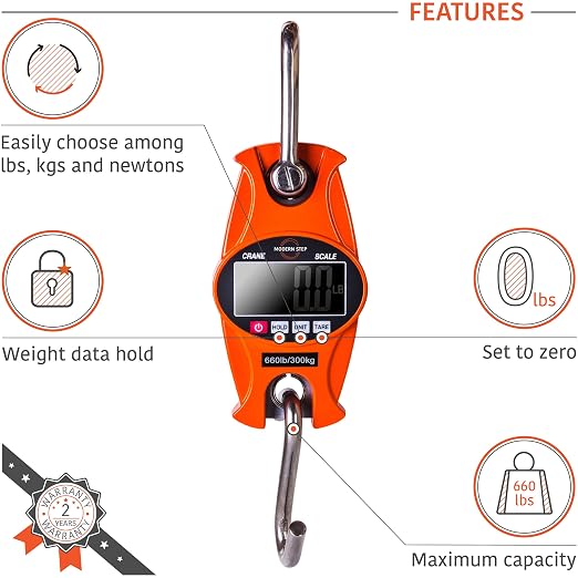 Digital Hanging Scale 660 LB 300 KG Cast Aluminum Case - Professional Heavy Duty Waterproof Fish Scale - Portable Durable Crane Scale for Luggage Weight Suitcase Hunting Farm Bow Fishing Scale - Image 4