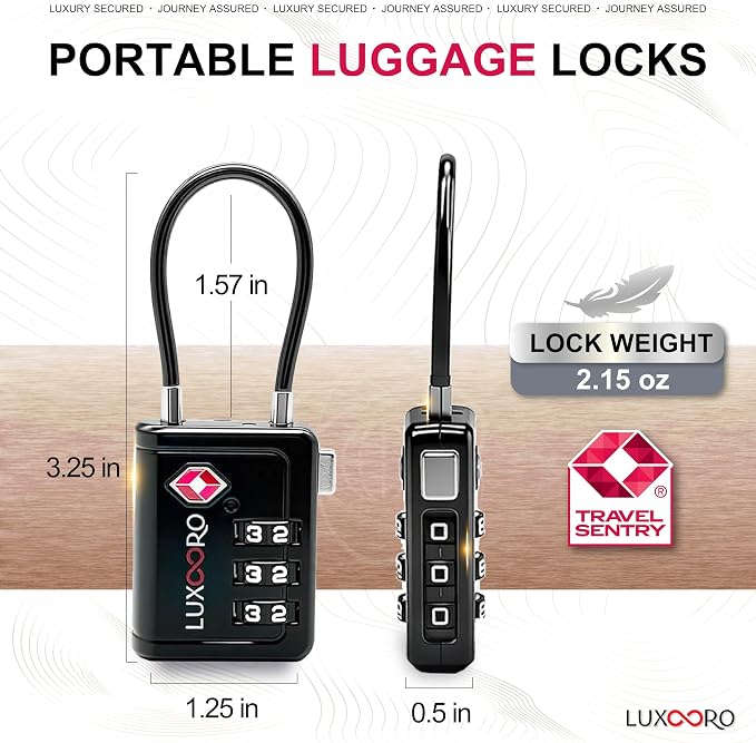TSA Approved Luggage Lock with Alert Indicator, 3-Digit Resettable Combination, Durable Zinc Alloy Travel Lock for Suitcase, Backpack, Toolbox, Locker, All-Propose, keyless – Black (1 Pack) - Image 2