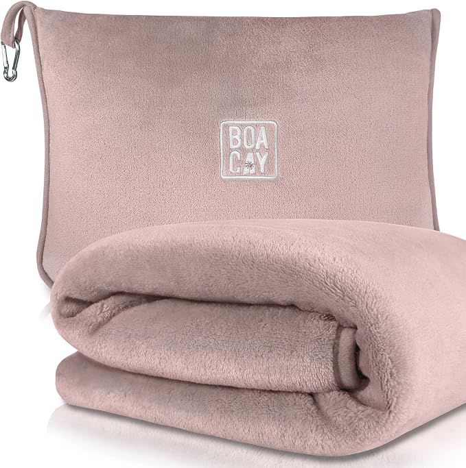 Soft & Warm Travel Blanket for Airplane & Car - Long Flight Essential for Women, Men, Kids - Compact Pillow with Luggage Sleeve & Backpack Clip by BOACAY