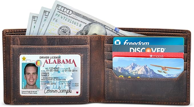 Men's Leather Wallet with RFID Blocking 2 ID Windows in Full Grain Crazy Horse Leather - Image 3