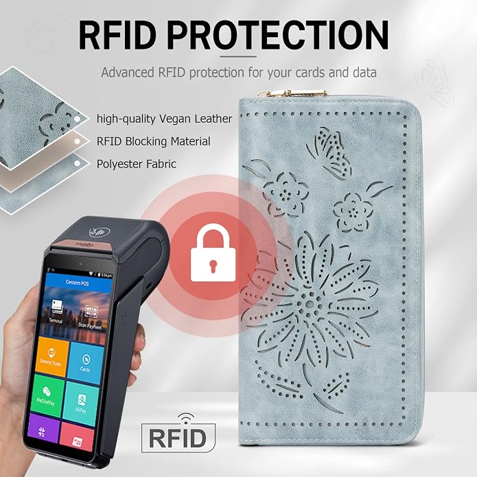 RFID Wallet Women Large Capacity Sunflower Wristlet Wallets for Women Clutch Ladies Cell Phone Purse - Image 7