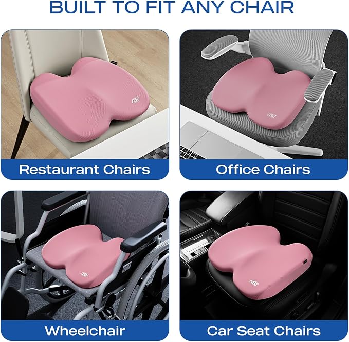 Skechers Seat Cushion, Ergonomic Memory Foam Cushion for Long Sitting Hours on Office & Home Chair, Car Seat Cushion for Sciatica, Coccyx Cushion,Pink - Image 7