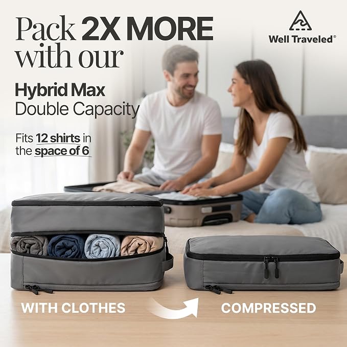 4-Piece Luxury Compression Packing Cubes & Bags for Travel – Maximize Space in Luggage with HybridMax Double-Capacity Design, 50 Luggage Tags, Patented Suitcase Organizer Bags, Lifetime Satisfaction - Image 8