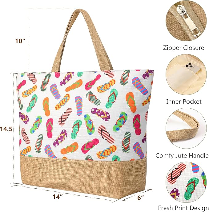 Trifabricy Beach Bags for Women,Waterproof Straw Beach Tote Bag With Zipper | Spacious Storage Capacity, Secure Zipper Closure, Reinforced Carry Handles, Stylish Printed Design For Outdoor Activities - Image 4