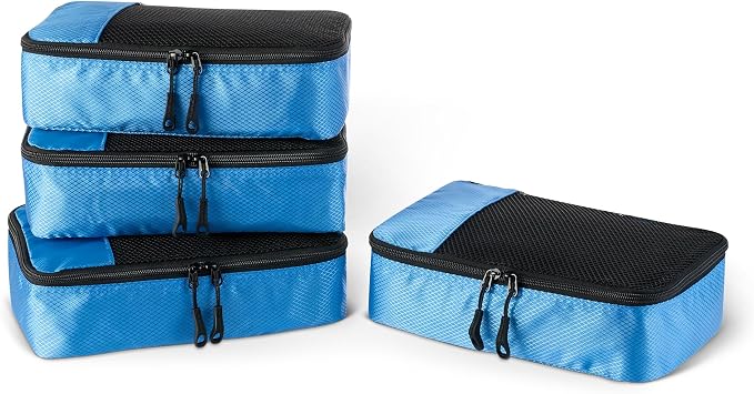 Amazon Essentials 4-Piece Space-Saving Packing Cubes Travel Accessories Set, Suitcase Organizer with Double Zipper, Mesh Top, Small, Sky Blue (Previously Amazon Basics) by AmazonEssentials