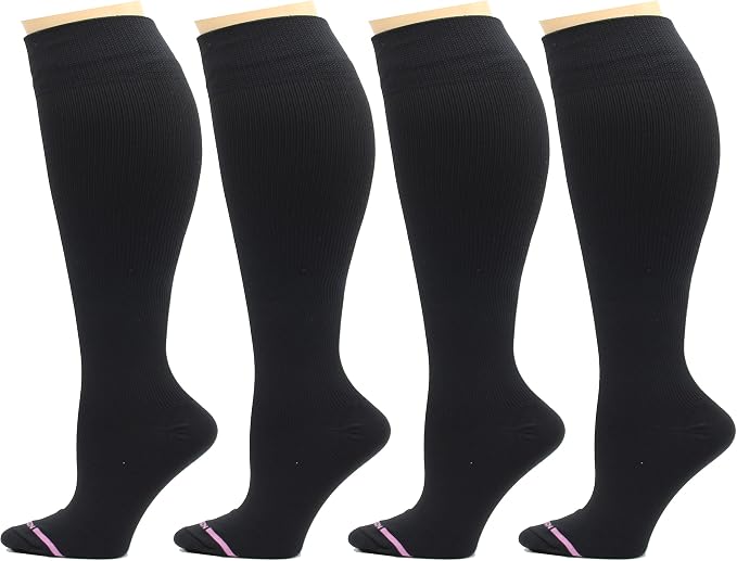 Dr. Motion 4 Pairs Women's Plus Size Wide Calf Compression Knee High Socks Graduated Support by Dr.+Motion