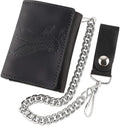 RFID Blocking Men's Tri-fold Vintage Biker Cowhide Leather Steel Chain Wallet,Snap closure, Made In USA,tc315-42 eagle,black by FLCLASSIC