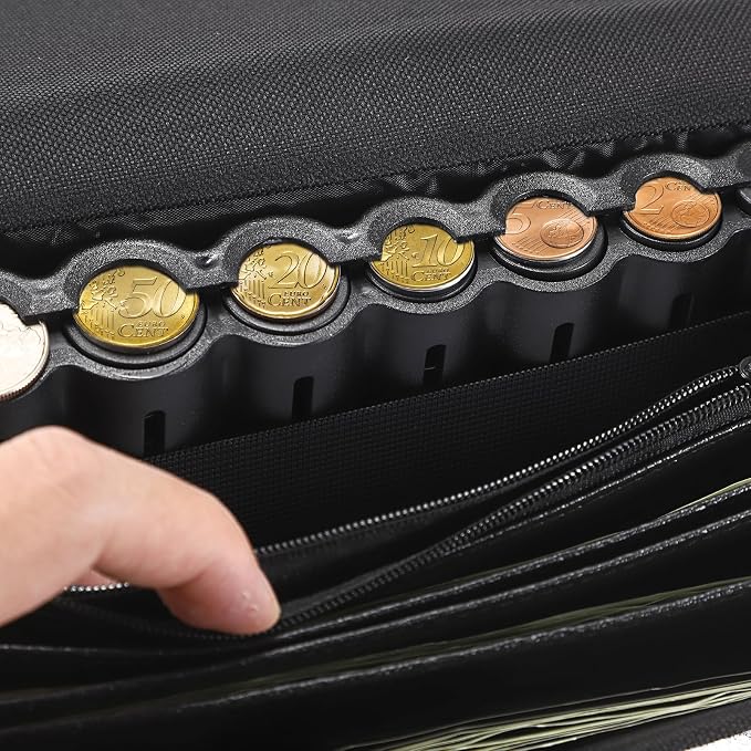 BSTKEY Euro Coin Holder Coin Dispenser, Fanny Pack with Banknote Waiters Purse Coin Sorter Coin Organizer, Black Coin Storage Bag with Belt for Waitress Server Collector Cashier Change - Image 8