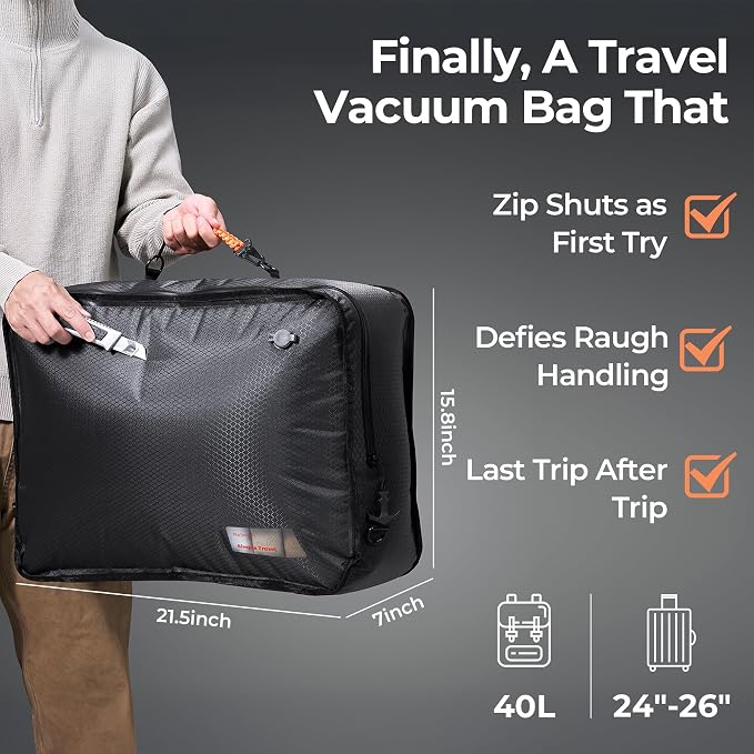Relime Apex Series Vacuum Bags for Travel Luggage, 180° Open, Reusable Compression Bags for travel Pack, Vacuum Seal Packing Cube for Cloth (1Large No Pump) - Image 2
