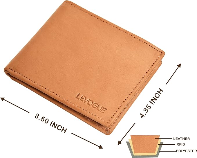 VALENCHI Genuine/Real Leather Bifold Wallet For Men - RFID Blocking/Protected Men's Slim Wallet - Christmas Gifts For Men (Tan Wash BF01) - Image 4