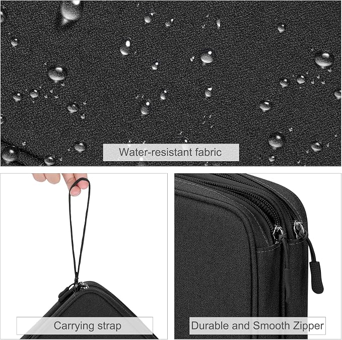 FYY Electronic Organizer, Travel Tech Pouch Bag, Extra Large, Black | Wrist Strap, Waterproof, Double Layers Electronics Travel Case for iPad, Cord, Laptop Charger, Daily and Business Trips Use - Image 4