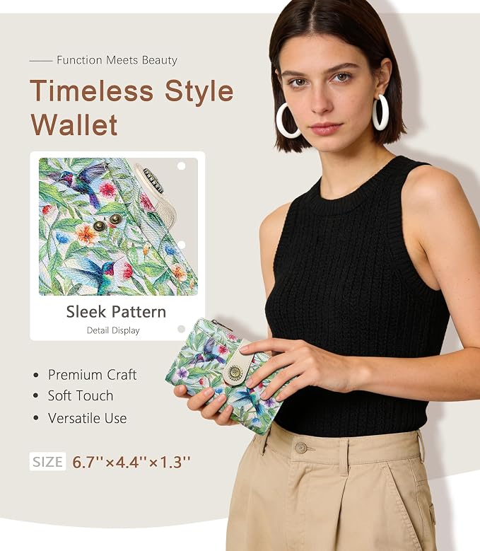 Hummingbird Wallet Women RFID, Passport Holder, Credit Card Holder | 6.7" x 4.4" x 1.3" Bifold, Travel billfold, Zipper Pocket, PU Leather, Clutch, Purse, ID Window, Pen Holder, Gift Ladies Girl - Image 2