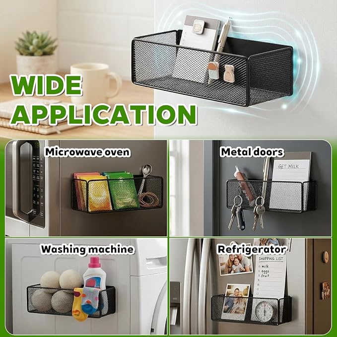 2 Pcs Magnetic Basket For Fridge | Kitchen Magnetic Storage Bin Box Containers Locker Organizer for Pegboard Refrigerator Kitchen Home Whiteboard(Black) - Image 6