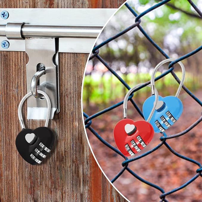 3 Pack Mini Padlock Heart Code Lock 3-Digit Combination | For Boxes/Suitcase/Travel Bags, Red/Blue/Black - Image 7