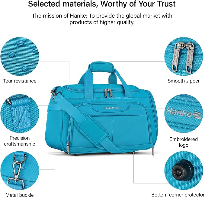 Hanke Small Underseat Carry On Luggage Bags for Travel with 10 Pockets. | Airline Approved Foldable Personal Bag w/ Luggage Sleeve; Tote Duffle & Bento Bag, Flight Attendant Weekender for Men & Women - Image 5