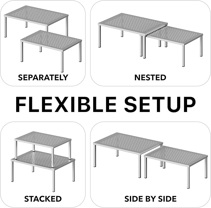 Simple Houseware Cabinet Counter Shelf Organizer w/Steel Surface, Silver | Expandable & Stackable 9" D x 12.75" W x 5.9" H - Image 6