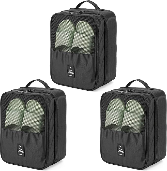 3-Pack Shoe Bags for Travel, Waterproof Shoes Storage Pouch with 3 Layers, Holds 3 Pairs of Shoes, Portable Shoe Organizer for Women & Men (Black) by Unknown