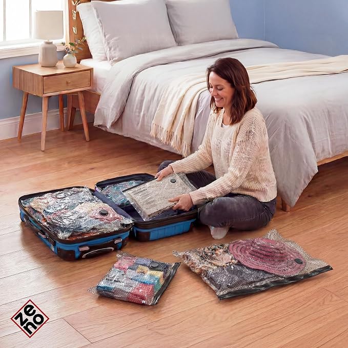 9-Pcs Travel Vacuum Bags with Electric Pump - Vacuum Storage Bags for travel - Space Saver for Clothes - Packing Cubes for Luggage & Suitcases - With Portable Cordless Pump - Image 8