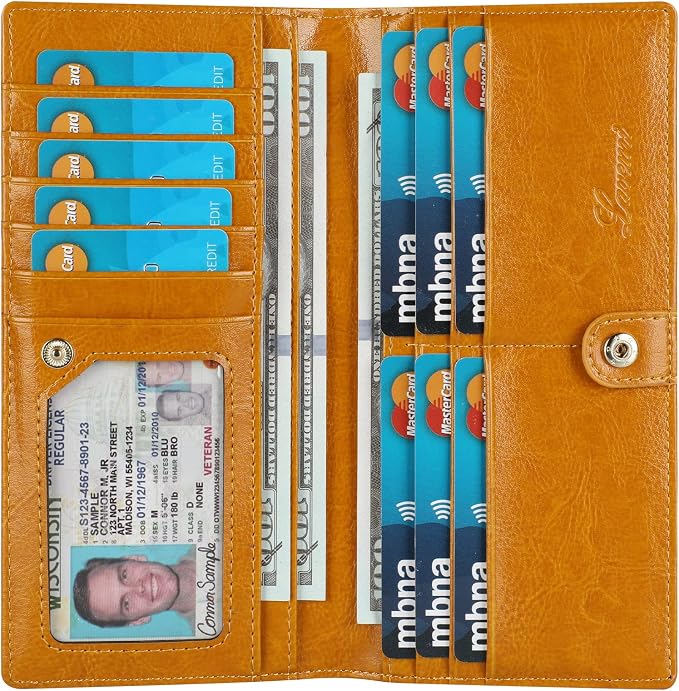 Ultra Slim Thin Leather Women Wallet RFID Blocking Credit Card Holder Bifold Long Ladies Billfold by Lavemi
