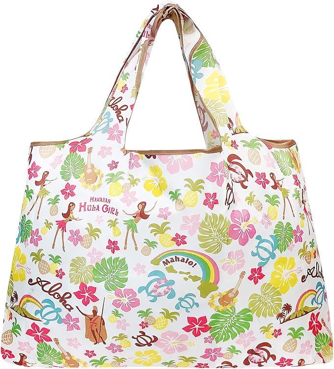 allydrew Large Foldable Tote Nylon Reusable Grocery Bags, Hawaiian Fun - Image 3