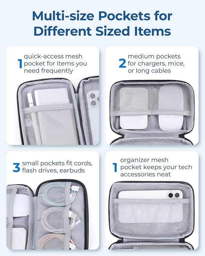 BAGSMART Electronics Travel Organizer for Cords Chargers Phones, Beige | Travel Essentials, Tech Organizer Pouch, Cord organizer bag for Cables, Compact Travel Accessories - Image 4