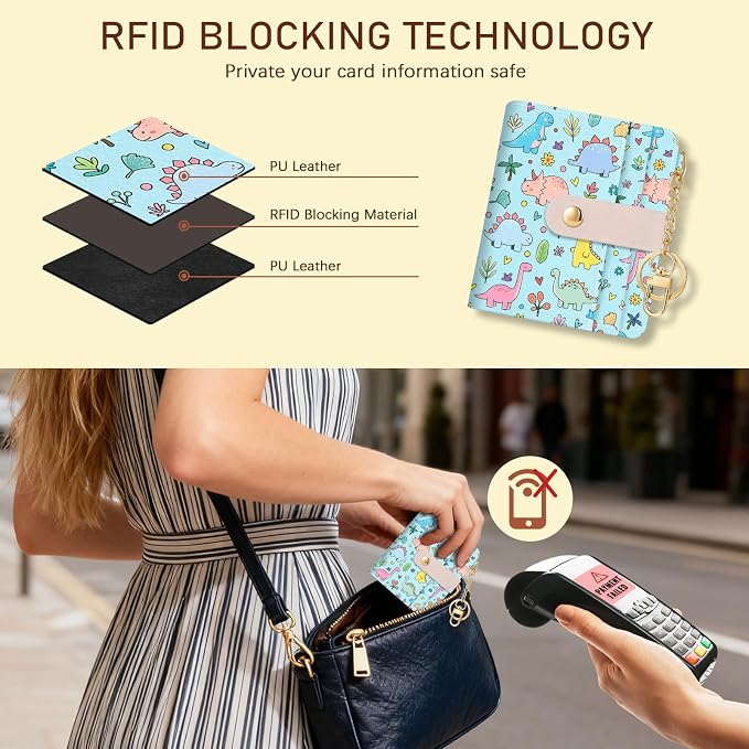 Jogjam Cute Dinosaur Rfid Girls Teen Women Wallet, Small Credit Card Holder | PU Leather Bifold Cash Zipper Coin Pocket ID Window, for Female Ladies Teen Girls Girly Gifts - Image 3