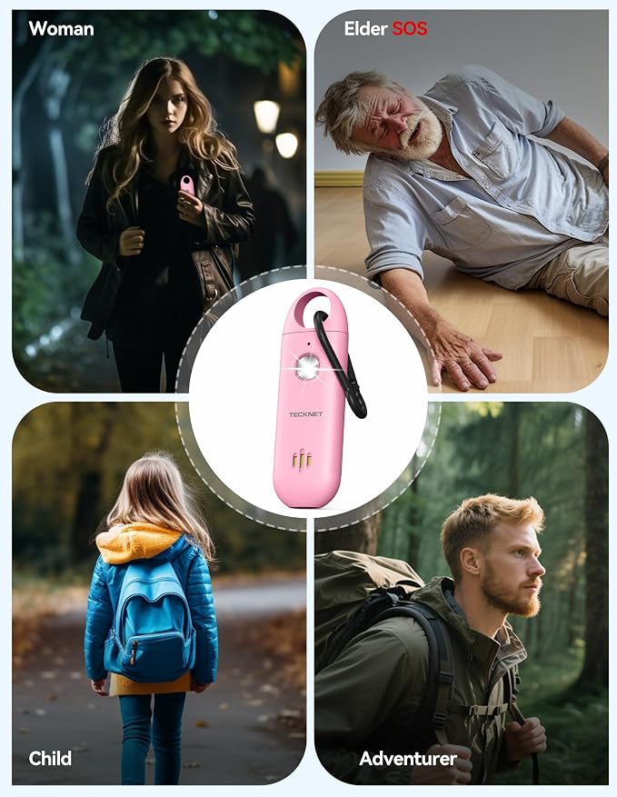 TECKNET Personal Safety Alarm,Portable Personal Alarm for Women with Flashing Strobe Light & Low Battery Alert,130dB Rechargeable Emergency Keychain Alarms for Women ,Men,Kids,Seniors(Pink) - Image 6