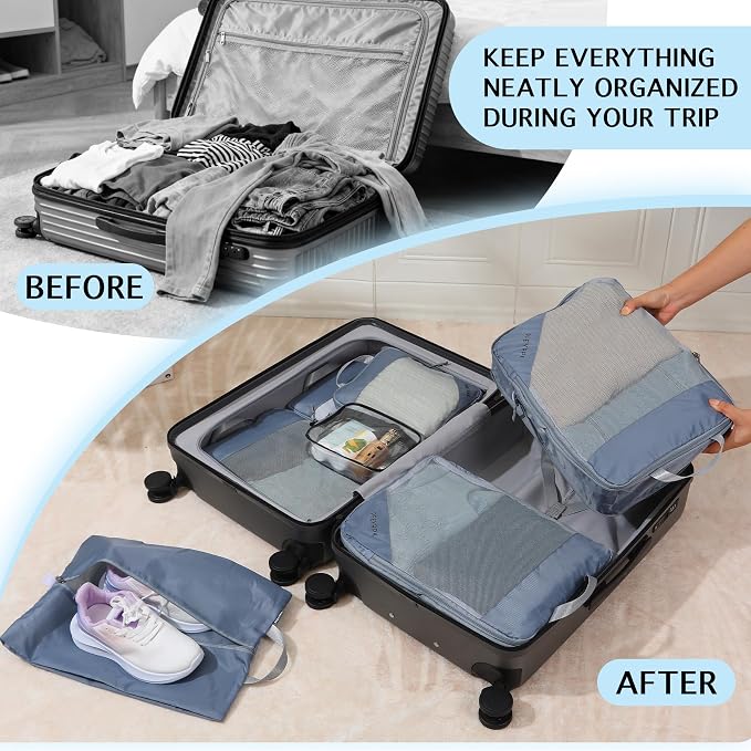 PFEYRPK Lightweight Compression Packing Cubes for Suitcases, Compressible Expandable Travel Packing Organizer with Clear Toiletries and Backpack Bag, Travel Essentials for Carry on Luggage 7 Set - Image 3