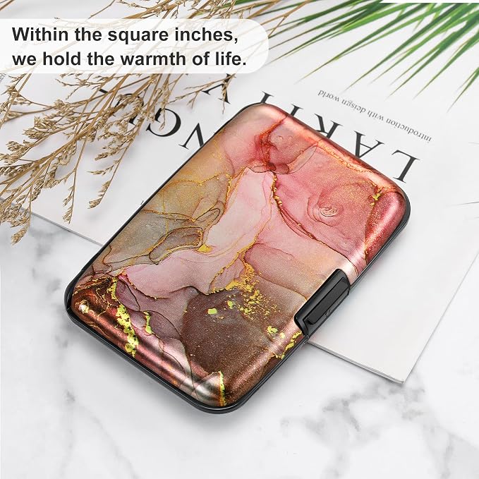 Mini RFID Aluminum Wallet Credit Cards Holder Business Card Case Metal ID Case for Men Women（Pink Grey Marble - Image 6