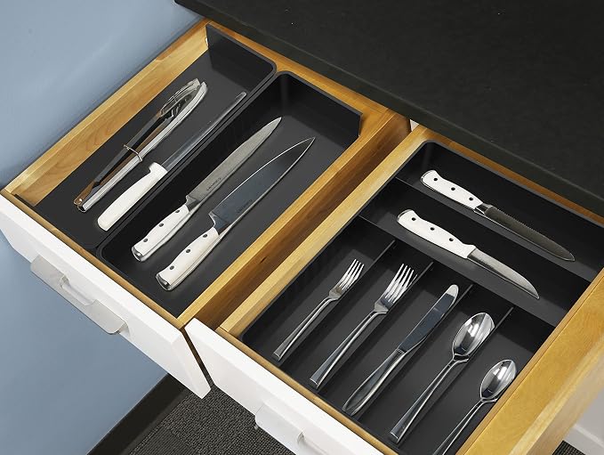 Simple Houseware Expandable Kitchen Drawer Flatware Organizer, Black | Expandable Kitchen Drawer Flatware Organizer, Black – Adjustable Cutlery Tray with 9 Compartments for Utensils and Silverware - Image 7