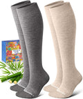 Bamboo Viscose Compression Socks for Women Men | 2 Pairs 15-20mmHg Cute Breathable Graduated Knee High Compression Socks for Nurse Pregnancy Travel by Lalapapa