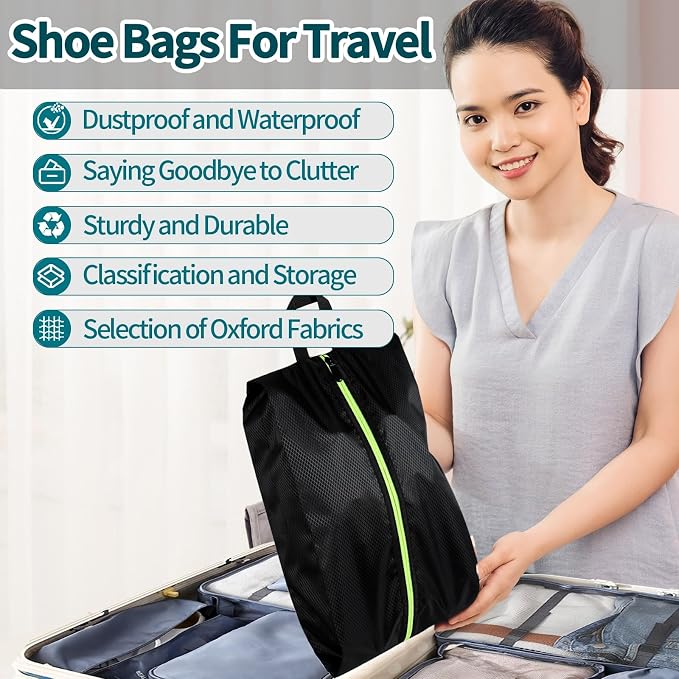 Shoe Bags for Travel - Set of 3 Pack Large Capacity Oxford Fabric Shoe Bags, Multi-Functional Dust-Proof and Waterproof Men & Women Travel Shoe Bag(Black) | Waterproof dustproof design, fits men women shoes up to size 14, gym trips closet storage, dura... - Image 6