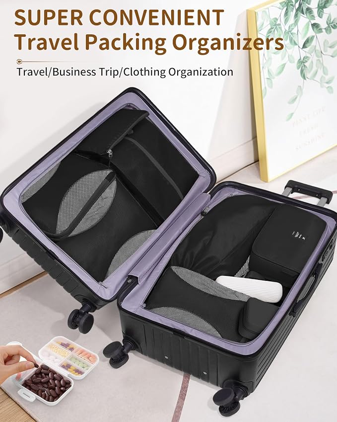12-Piece Expandable Compression Packing Cubes, Space Saving Suitcase Organizers for Travel, Heavy Duty Luggage Storage Pouches Set, Black - Image 3