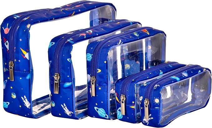 Remobia Hicol TSA Approved 5-Piece Diaper Bag Organizer Pouch Set Clear Waterproof TPU Kids Toiletry Storage Set Travel Packing Clutch Cube Bags for Baby Nursing(Astronaut) by Remobia+Hicol