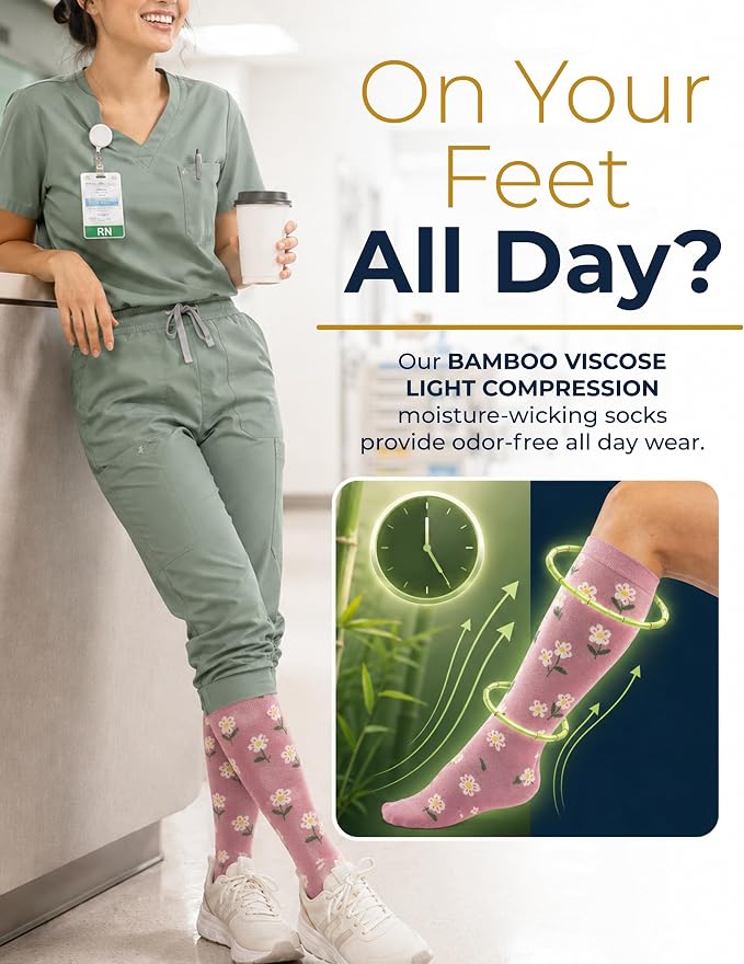 Pembrook® Bamboo Viscose Light Compression Socks - 3 Pairs | 8-15 mmhg Compression Socks | Knee High Comfort Support Socks - Image 3