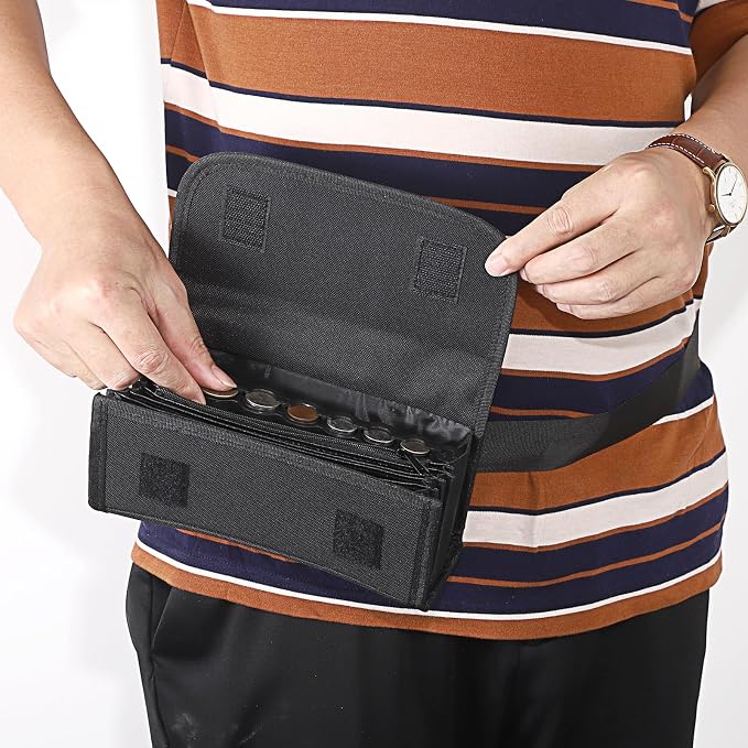 BSTKEY Euro Coin Holder Coin Dispenser, Fanny Pack with Banknote Waiters Purse Coin Sorter Coin Organizer, Black Coin Storage Bag with Belt for Waitress Server Collector Cashier Change - Image 5