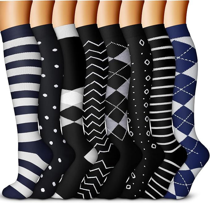 QUXIANG Copper Compression Socks for Women & Men Circulation (8 Pairs) - Best for Running Athletic Cycling - 15-20 mmHg by QUXIANG