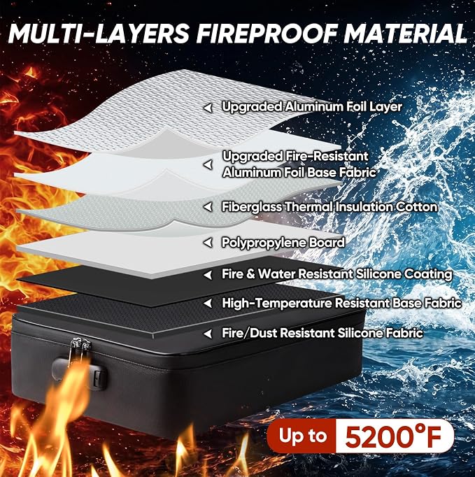 BALEINE Fireproof Document Box with Lock, Portable Fireproof Document Bag Waterproof Fire Proof File Boxes for Documents, File Organizer Box for Important Paperwork (Black, 15''x11''x4'') - Image 2