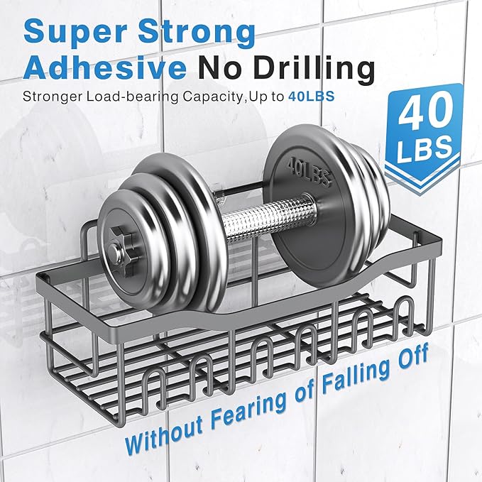Shower Caddy 5 Pack,Adhesive Shower Organizer for Bathroom Storage&Home Decor&Kitchen,No Drilling,Large Capacity,Rustproof Stainless Steel Bathroom Organizer,Shower Shelves for Inside Shower-Larger - Image 4