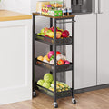 XYZLVSI Slim Rolling Storage Cart, 4 Tier Small Bathroom Cart Organizer | 9.1" W narrow storage cabinet with wooden top and metal handle, ideal for kitchen/dorm, between washer and dryer storage by XYZLVSI