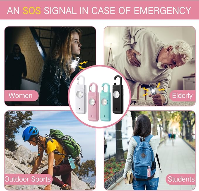 Tellegloww 6 Pcs 130 dB Personal Safety Alarm for Women, Personal Alarm Keychains Loud Siren with LED Strobe Light & Low Battery Notice Rechargeable Self Defense Keychain for Mom(Multicolor,Snap) - Image 6