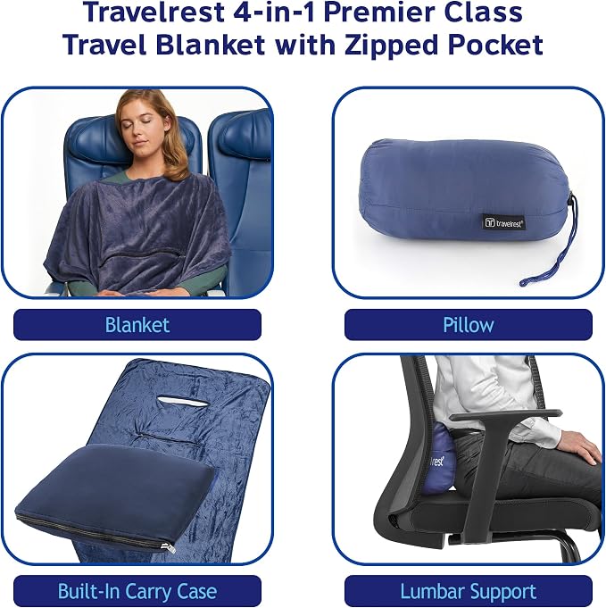 TRAVELREST 4-in-1 Travel Blanket - Comfort for Long Travel - Blue Regular | Travel Essential Pillow & Body Wrap, Soft Lightweight Blanket, Ultra-Plush Fabric, Portable Carry Case Fit For Luggage - Image 7