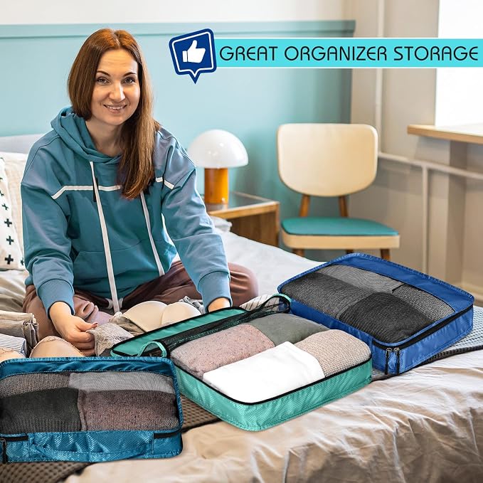 5 Pcs Packing Cubes for Suitcase Large Travel Cubes Carry on Luggage Organizer Bags for Clothes Accessories(M,Blue) - Image 6