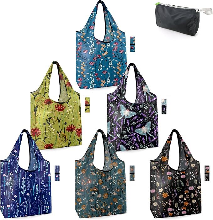 BeeGreen Aesthetic Tote Bags Flowering Shrub Gifts for Women Travel Floral Reusable Grocery Bags Shopping Bags Bulk 6 Pack 50LBS X-Large Foldable-Machine Washable by BeeGreen