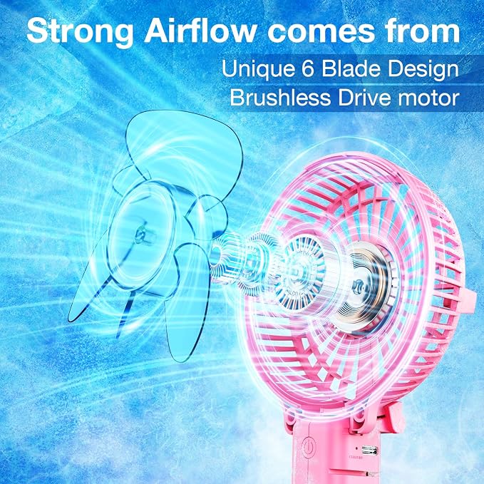 VersionTECH. Portable Handheld Fan, Powerful+Durable+4000mAh+180° Foldable, Mini Table Fans with USB Rechargeable Battery Operated Cooling Accessories for Personal Use, Travel, Office Pink - Image 2